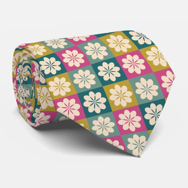 Corbata Patrón floral geométrico retro (Enrollado)