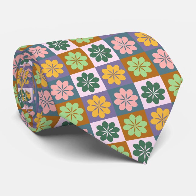 Corbata Patrón floral geométrico retro (Enrollado)