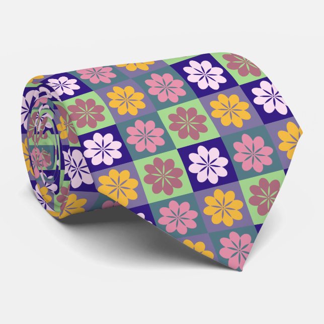 Corbata Patrón floral geométrico retro (Enrollado)