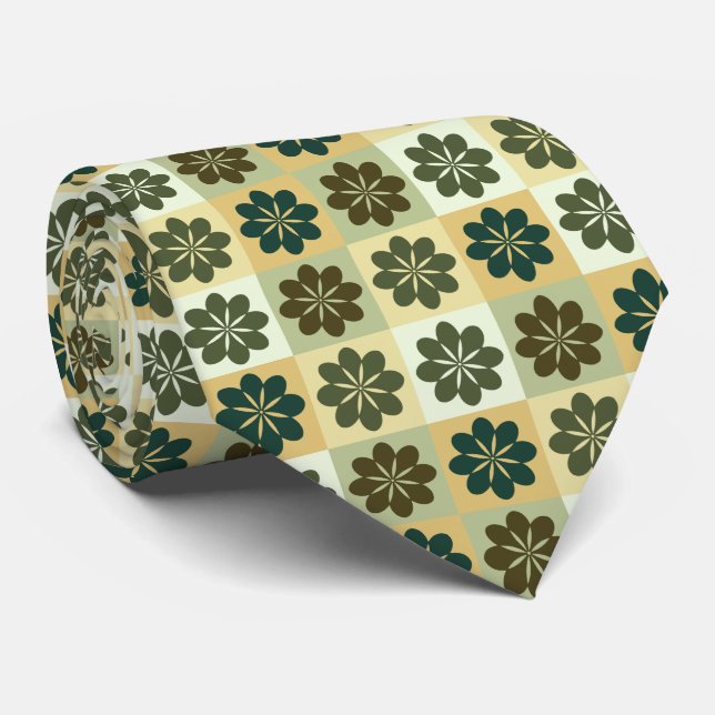 Corbata Patrón floral geométrico retro (Enrollado)