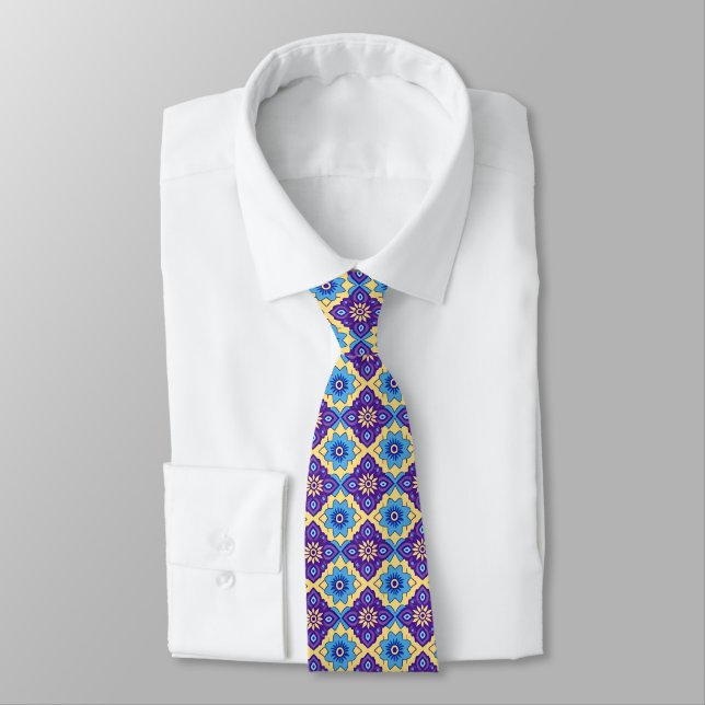 Corbata Patrón floral geométrico vibrante (Atado)