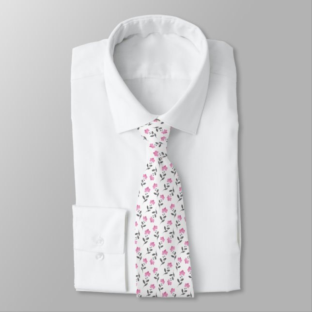 Corbata Patrón floral gris rosa suave (Atado)