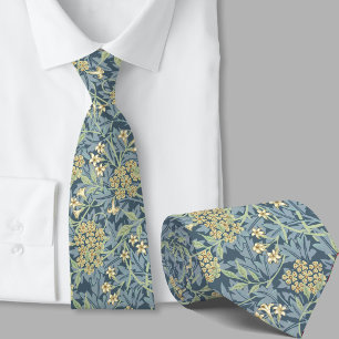 Corbata patrón floral inspirado en William Morris flor azu