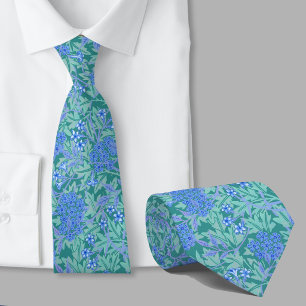 Corbata Patrón floral inspirado en William Morris flor azu