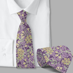 Corbata patrón floral inspirado en William Morris púrpura