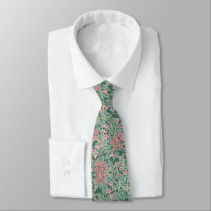 Corbata patrón floral inspirado en William Morris verde ro