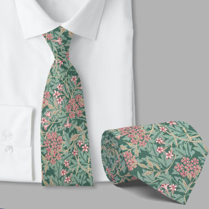 Corbata patrón floral inspirado en William Morris verde ro