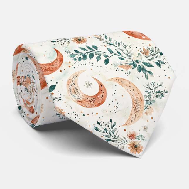 Corbata Patrón Floral Lunar Boho Rústico (4) (Enrollado)