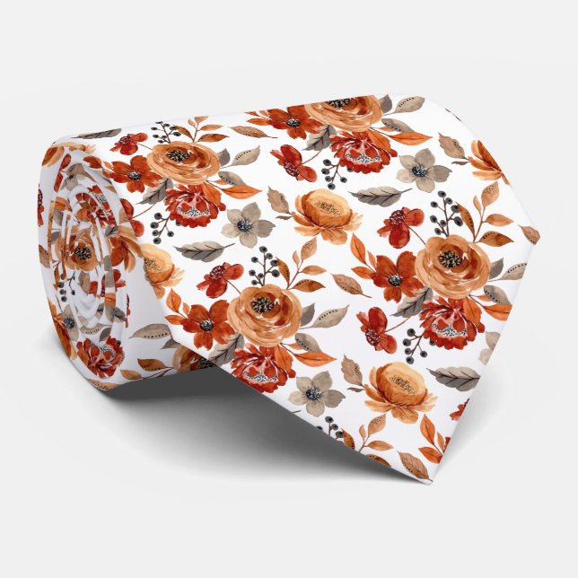 Corbata Patrón floral marrón acuarela (Enrollado)