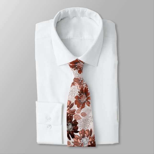 Corbata Patrón floral marrón gris acuarela. (Atado)