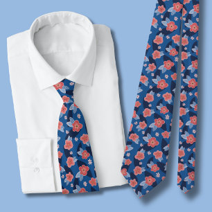 Corbata Patrón floral melocotón y azul