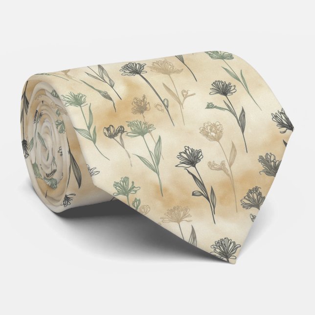 Corbata Patrón floral minimal de tallo único (Enrollado)