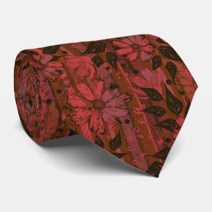 Corbata Patrón floral negro y rojo.