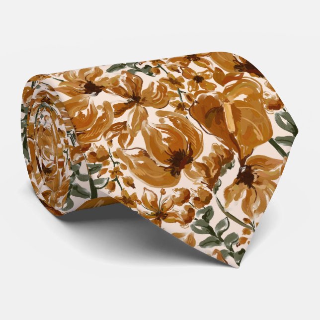Corbata Patrón Floral Otoñal Rústico (Enrollado)