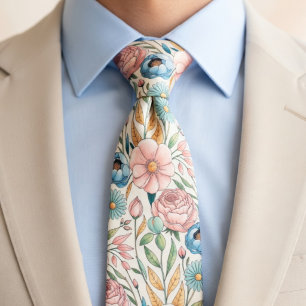 Corbata Patrón floral pastel suave