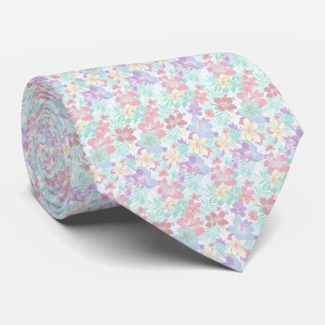 Corbata Patrón floral pastel tropical (Enrollado)