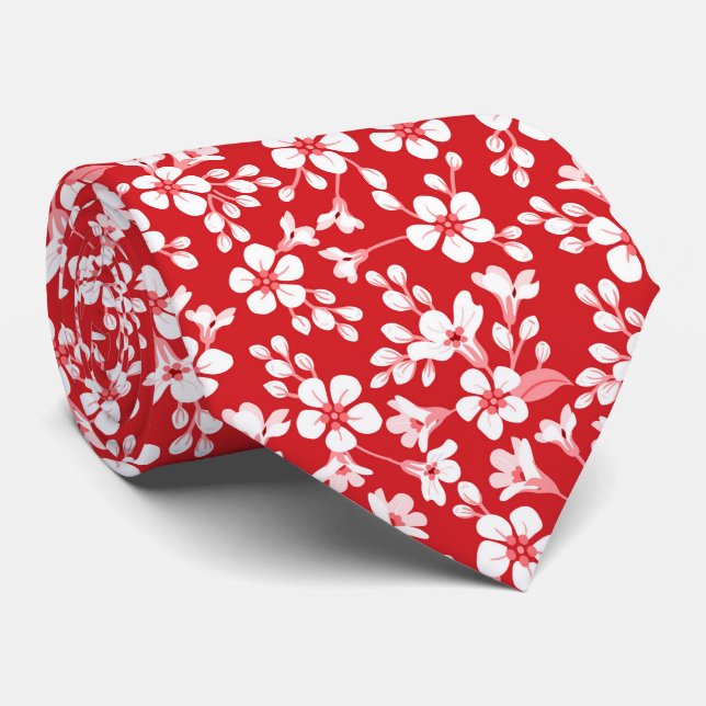 Corbata Patrón floral pequeño y lindo rojo (Enrollado)