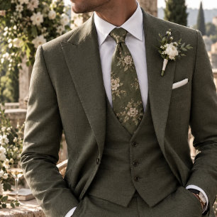Corbata Patrón Floral Refinado Polvoriento Oliva Patrimoni