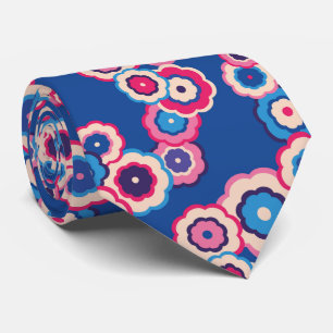 Corbata Patrón floral retro azul rosa de los 60
