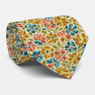 Corbata Patrón Floral Retro Divertido