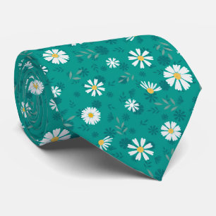Corbata Patrón floral retro. Las margaritas blancas en un