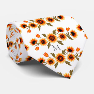 Corbata Patrón floral retro negrita en negro amarillo Nara