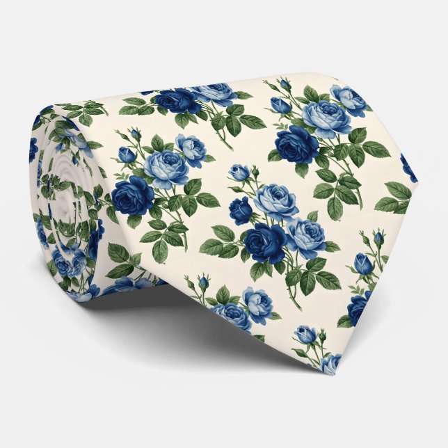 Corbata Patrón Floral Rosa Azul (Enrollado)