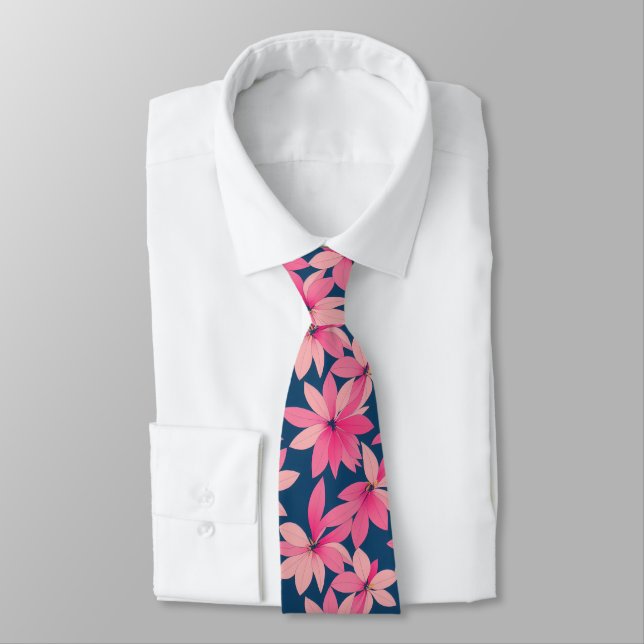 Corbata Patrón floral rosa navy retro (Atado)