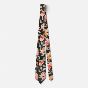 Corbata Patrón floral rosa negro Rubor