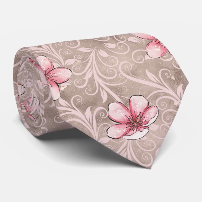 Corbata Patrón floral rosado (Enrollado)