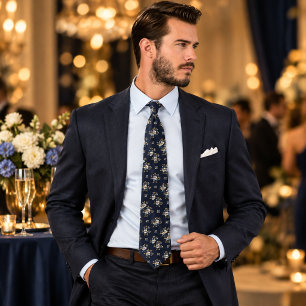 Corbata Patrón floral sin costuras de lujo en azul marino