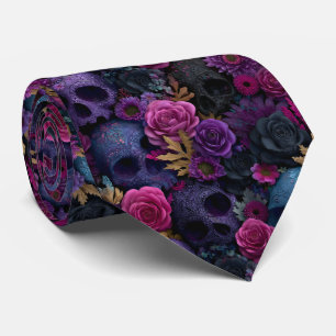 Corbata Patrón floral sin fisuras de cráneo gótico oscuro