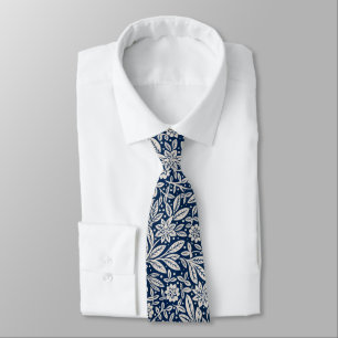 Corbata Patrón Floral Vintage Azul y Blanco