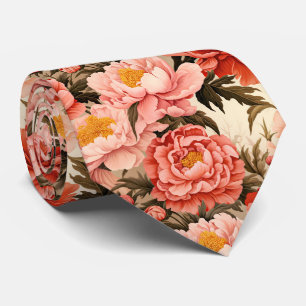 Corbata Patrón floral vintage rosado de peones de bonito