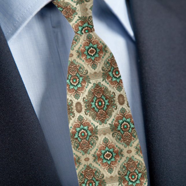 Corbata Patrón Formal Tradicional Crema Cobre Turquesa (Subido por el creador)