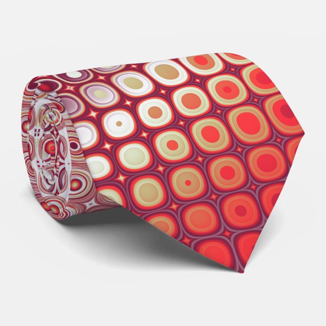 Corbata Patrón fractal de punto rojo retro (Enrollado)