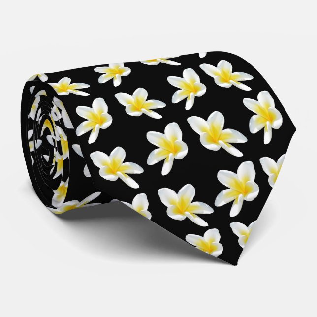 Corbata Patrón Frangipani Amarillo Y Negro (Enrollado)