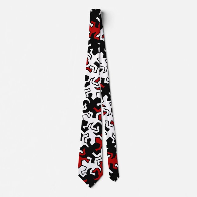 Corbata Patrón Geckos Mosaico - blanco negro rojo (Anverso)