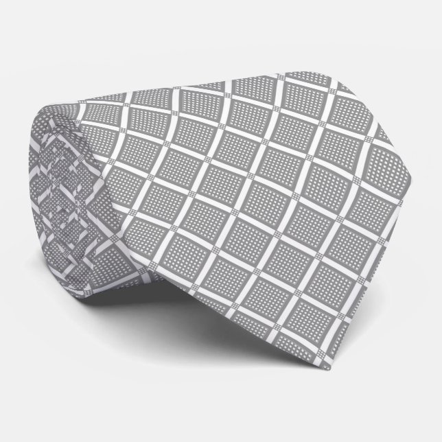 Corbata Patrón geométrico a cuadros gris y blanco (Enrollado)