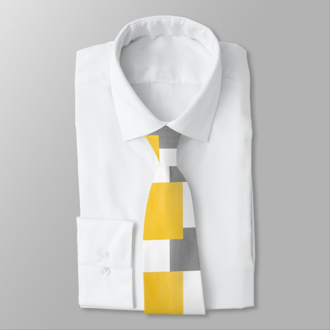 Corbata Patrón geométrico amarillo blanco gris (Atado)