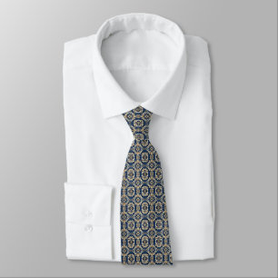 Corbata Patrón geométrico Art Nouveau en azules, dorados y