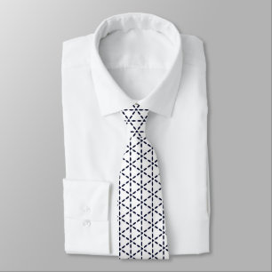 Corbata Patrón geométrico azul marino sobre blanco