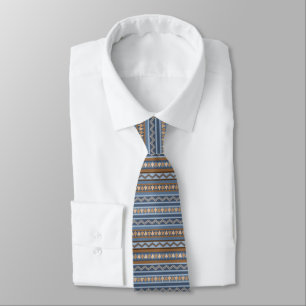 Corbata Patrón geométrico azul y marrón al estilo del suro