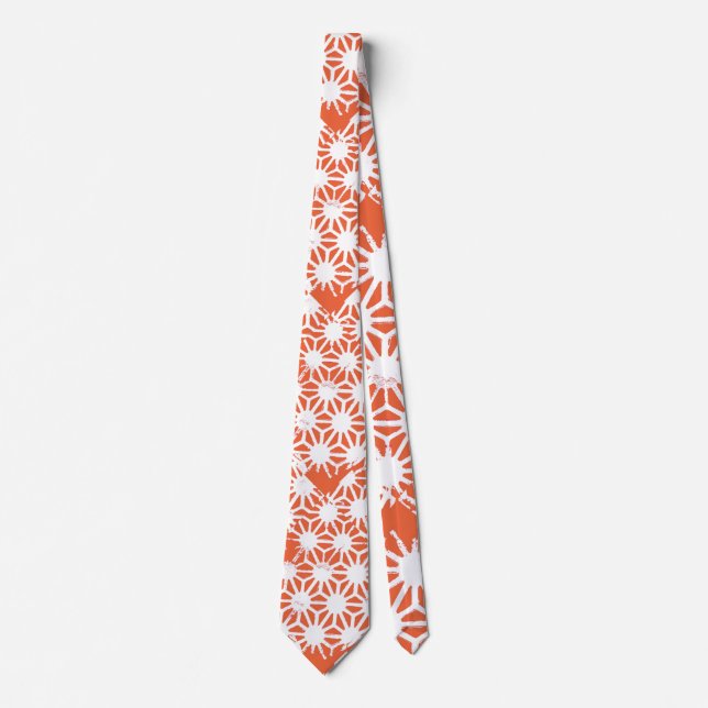 Corbata Patrón geométrico blanco y naranja (Anverso)