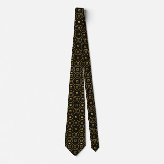 Corbata Patrón geométrico brillante de oro negro (Anverso)