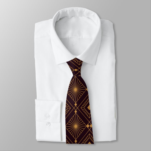 Corbata Patrón geométrico continuo con diamante dorado  (Atado)