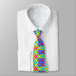 Corbata Patrón geométrico cuadrado de color amarillo azul