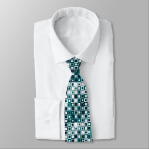 Corbata Patrón Geométrico Cuadrado Verde Azul y Gris