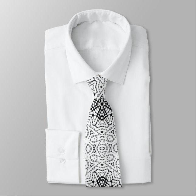 Corbata Patrón geométrico de apertura blanco y negro Elsa (Atado)