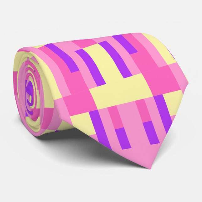 Corbata Patrón geométrico de bloque de píxeles rosa pastel (Enrollado)